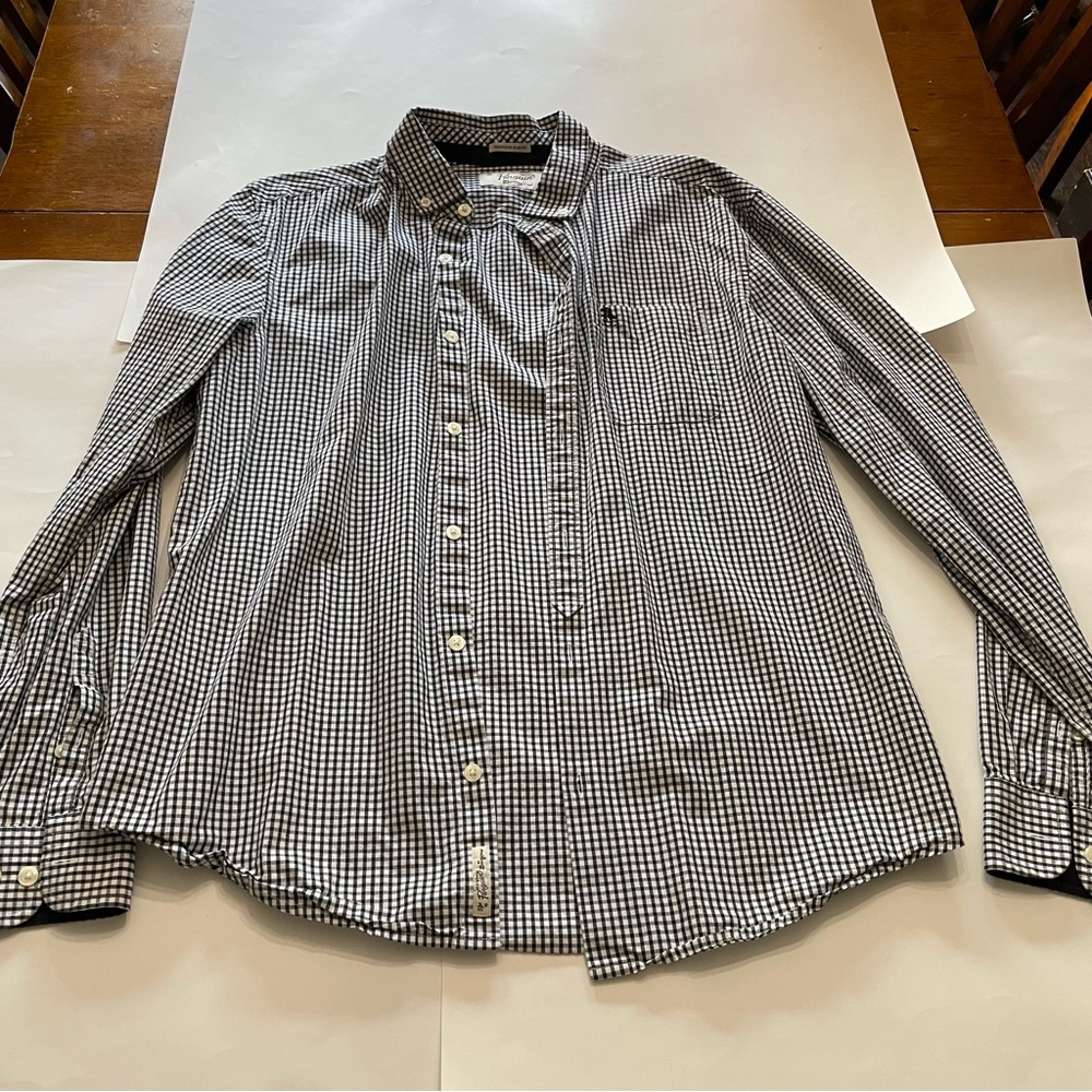 Men's Penguin Black and White Checkered Shirt Size Large Slim Fit